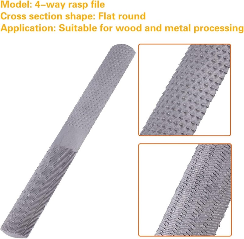 Chazcool 4 Way Wood Rasp File, 4 in 1 Steel Flat Rasp File Half Round Carpentry Woodworking Hand Tool for Carpentry Woodworking 8inch/200mm - Image 4
